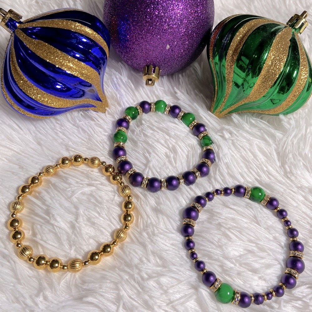 Mardi Gras beaded bracelet set